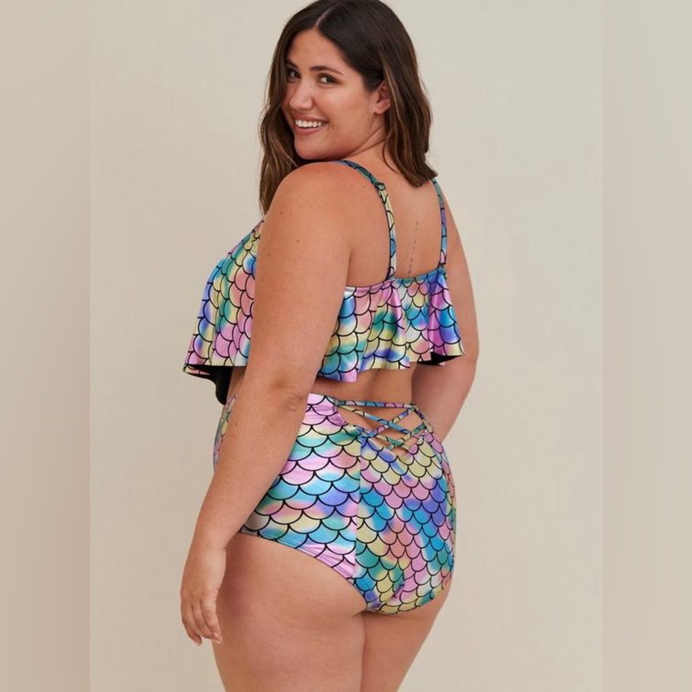 Torrid Mermaid Rainbow Strappy Back High Waisted Bikini Swim Bottoms NWT